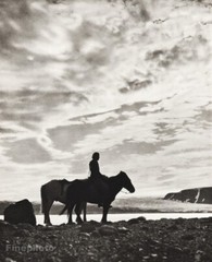 1934 Vintage ICELAND Man Horses Lava Rock Glacier Landscape Photo Art By HEERING
