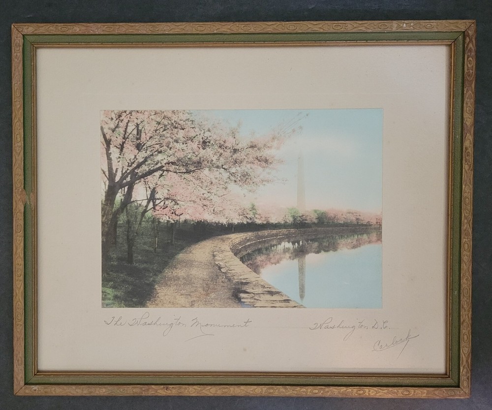 Royal A. Carlock signed Framed Photograph – National Monument Cherry Trees. NICE