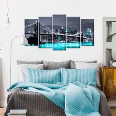 Kaloremore Black White and Blue Brooklyn Bridge Picture Canvas Prints New Yor…