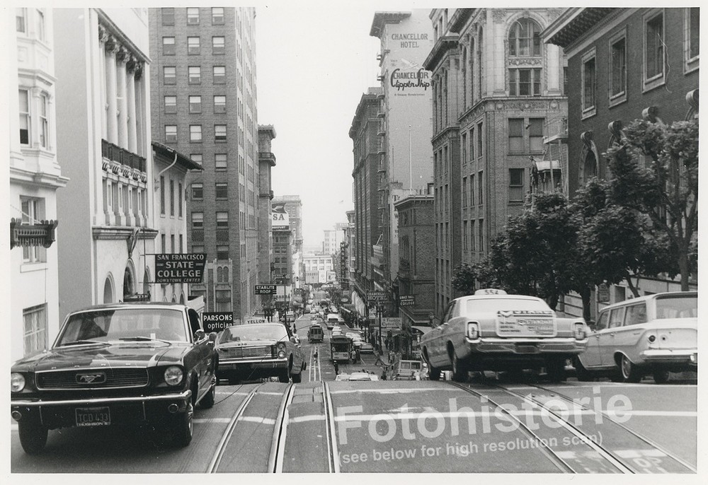 Photo USA San Francisco Cable Car Gradient Market/Grant Car Taxi 1960s Hotel