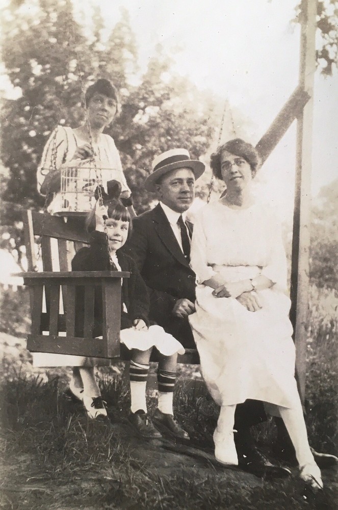 Vtg 1920’s Flapper Girls Family ON SWING BIRDCAGE Photo Classic Americana