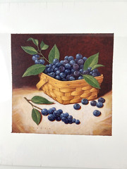 Fruit Basket Black Berries Photo Picture Painting Image Print VTG Ready to Frame