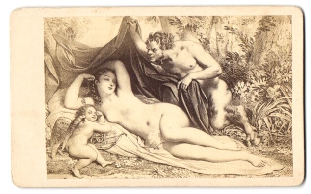 Fotografie unbekannter Fotograf und Ort Gemälde: Antiope und Jupiter nach D Akt