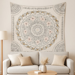 Simpkeely | Sketched Floral Medallion Tapestry | 59.1L x 80W | White w/ Floral