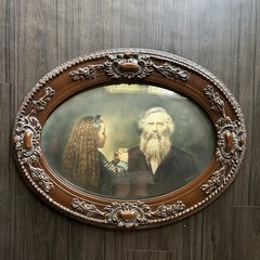 Antique Victorian Oval Dome Framed Old Man Young Girl Father Daughter Picture