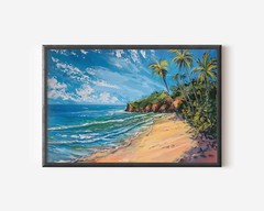Beach Drawing Painting, Pastel Tropical Beach Art Hawaii Print Large Portrait