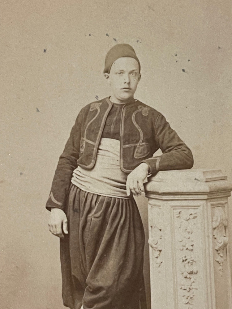 Photo Antique Towards 1890 CDV Zouave Portrait Soldier Militaria 19th Scarf