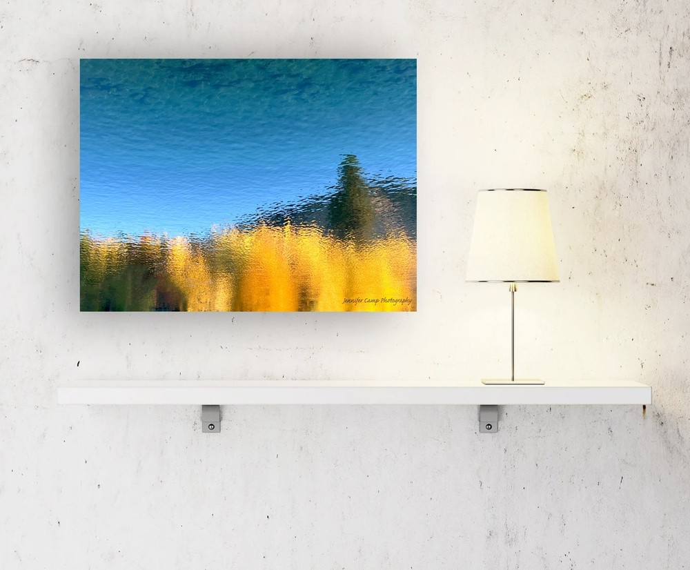 Water Blue Yellow Gold Autumn Fall Tree Reflection Abstract Art Photograph Print