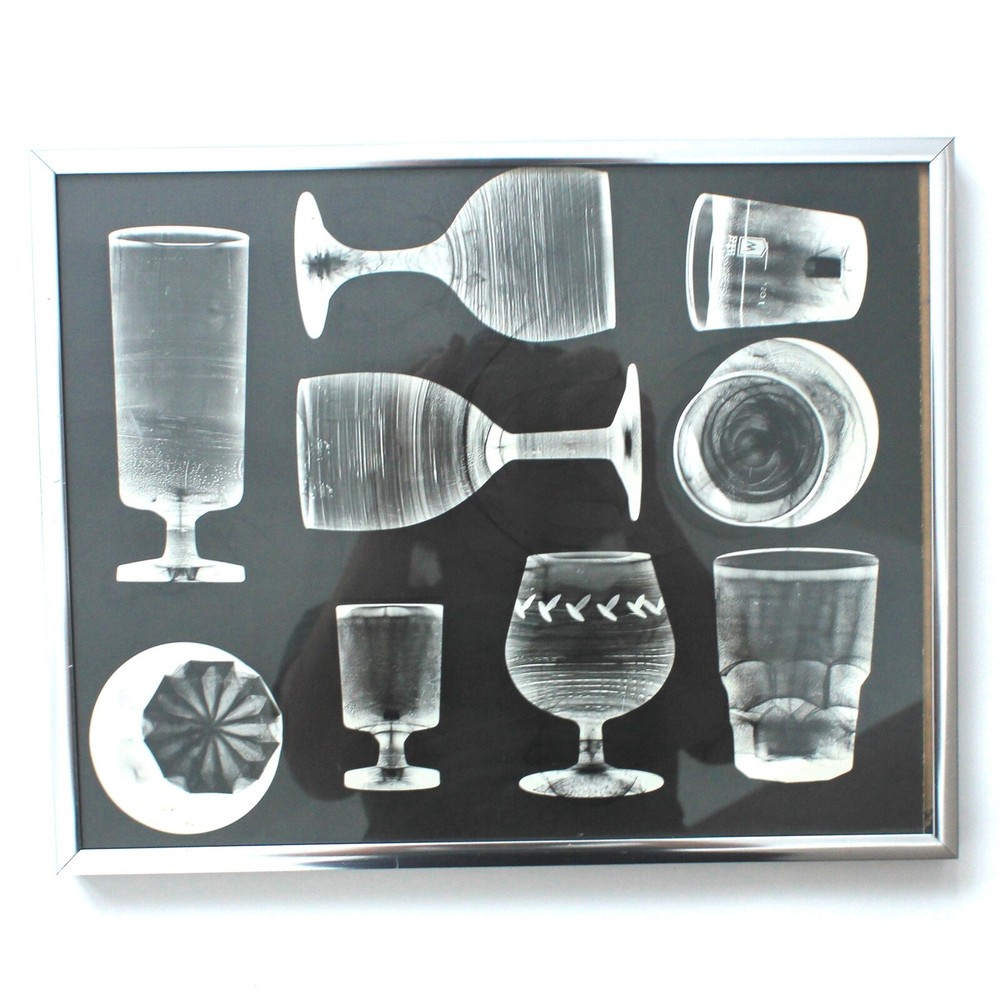 Vintage Framed Picture black white screen print original, Margaret Myers, 17 x21