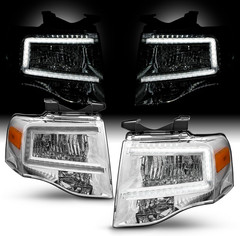 – Fits 2007-2014 Ford Expedition LED Bar [C-Tube] Parking Lamp Chrome Headlights