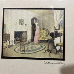 Wallace Nutting WINDING AN OLD TALL CLOCK, 1913 signed & frame Color Photo 8.5×7