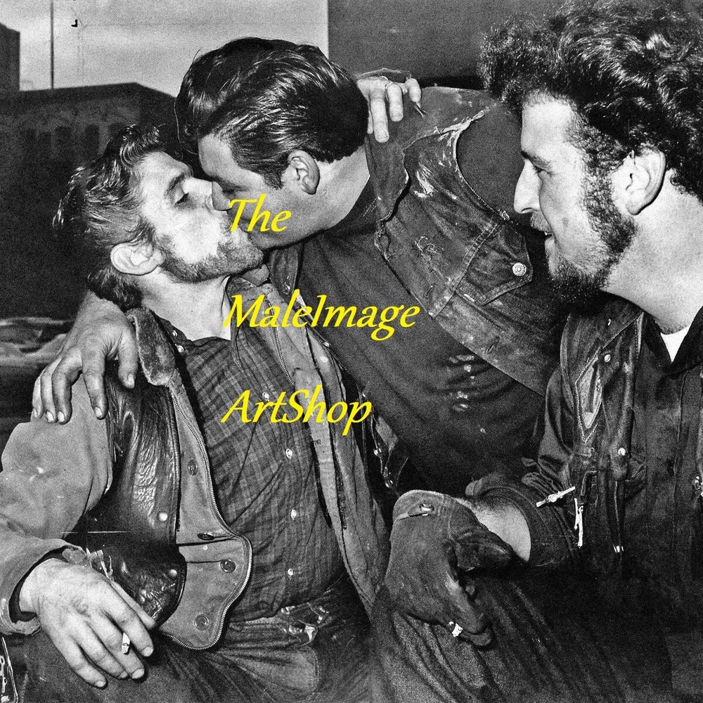 VINTAGE MALE PORTRAIT #0821-205 -BIKERS KISSING 1965-free shipping usa