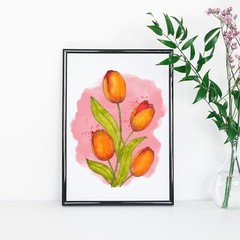 Watercolour Tulips 5×7″ High Quality Art Print | Spring Decor