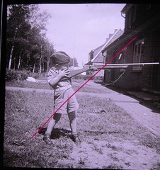 Young Boy Playing Soldier with Wooden – Rifle 2 x Historical Glass Negatives
