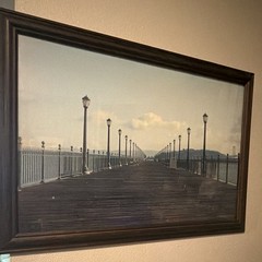 Framed Color Landscape Photograph Wall Art Pier/Boardwalk Lamp Posts Ocean