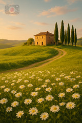 Digital Photo Art Wallpaper, Look Like Italian Countryside Golden Path Landscape
