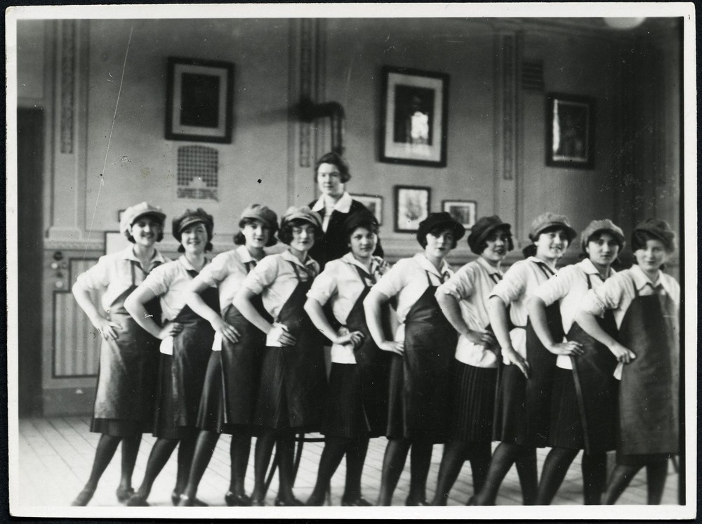 pretty school girls in shoemaker costume, funny, unusual, Vintage fine art Photo