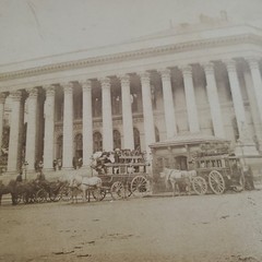 Vintage 1800s Bourse de Paris Horse Carriages Street Scene Antique Photo France