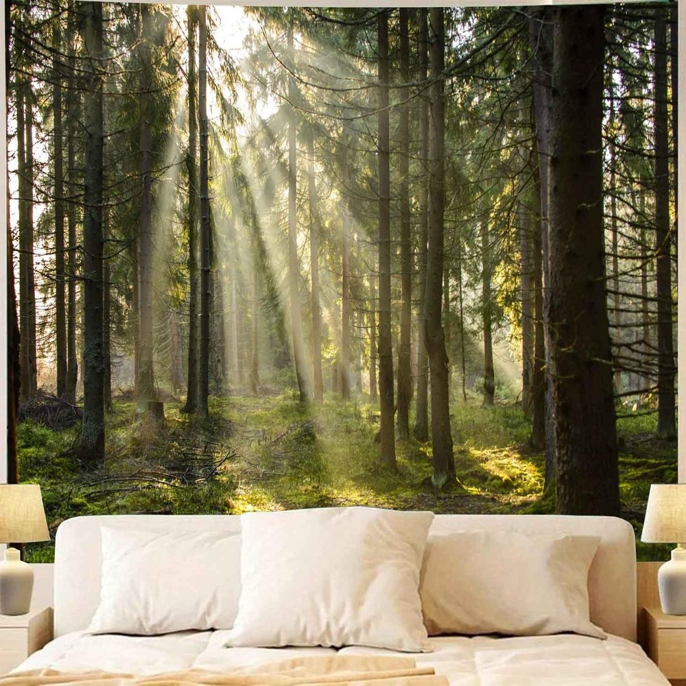 Onivein Forest Tapestry Nature Sunlight Streaming Through Green Trees Wall Ha…