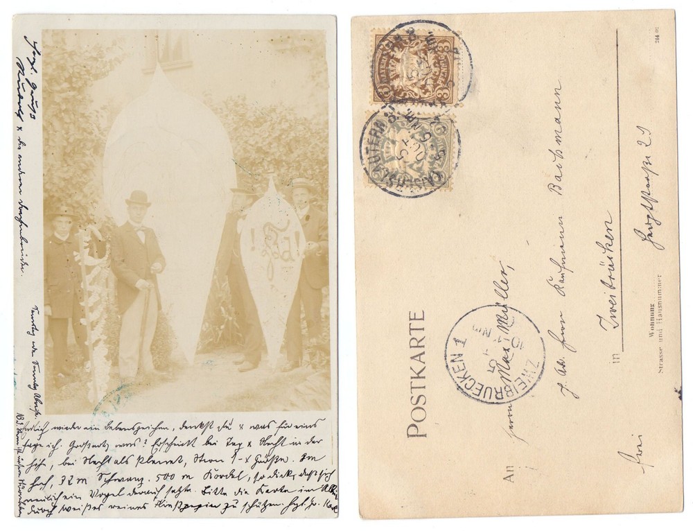 101240 – Men with Dragons (?) Photo as postcard, Kaiserlautern 5.10.1902