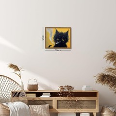 Vintage Framed Black Cat Wall Art, Black Cat Painting Portrait Wall Decor, Me…