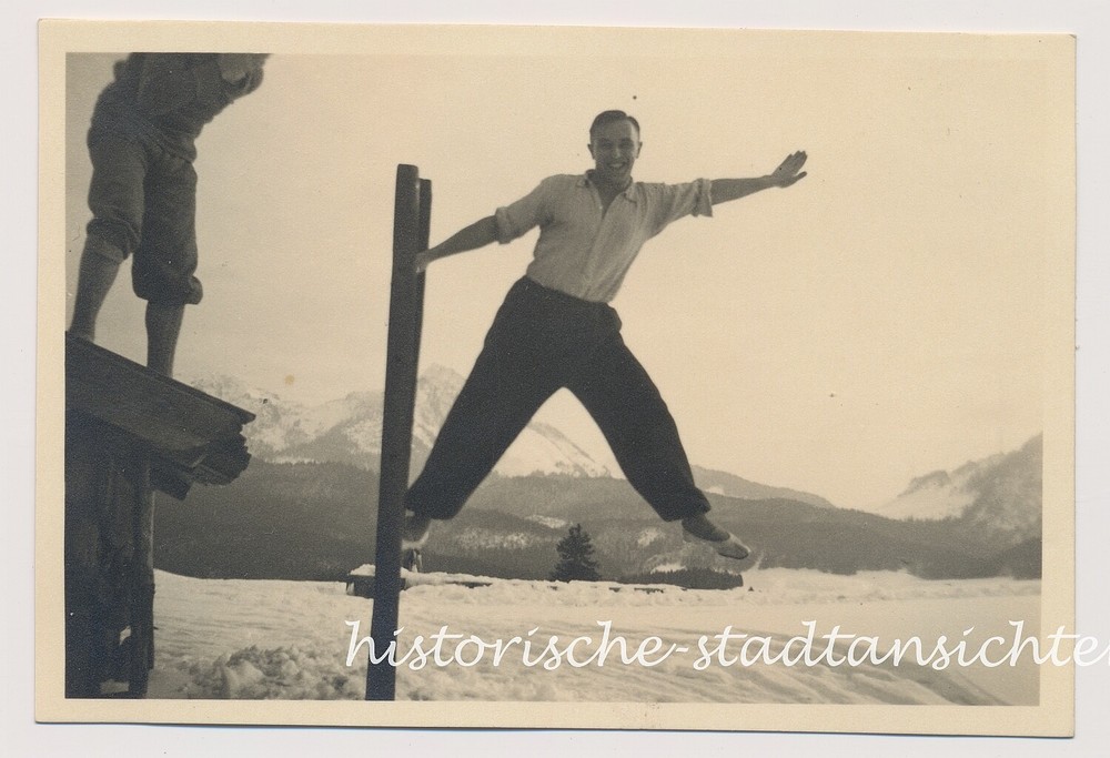 Gymnast in the Mountains 1933 Man Ski Hut Winter Knickerbocker – Vintage Photo 1930s