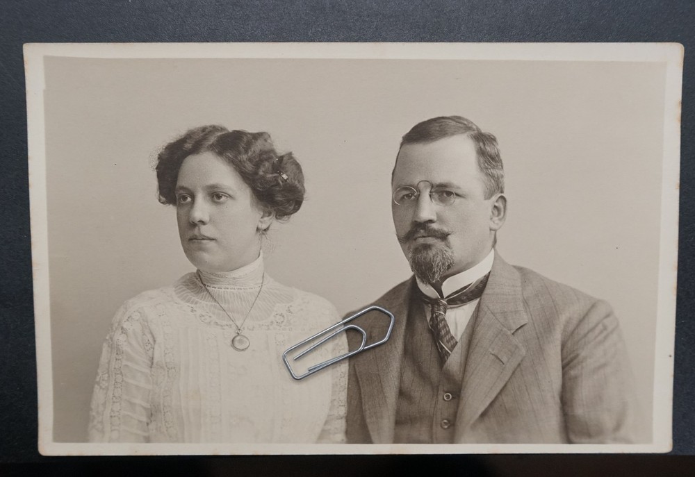 Photo Postcard Portrait Businessman Woman Berlin Glasses Jewelry Amulet Suit