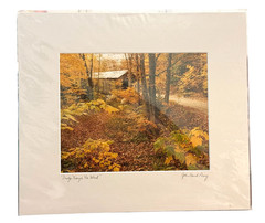 John David Geery BRIDGE THROUGH THE WOOD Matted Photo Print Signed Vermont FALL