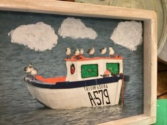 MesArt box framed signed art photography Aruba signed Seagulls Boat Ocean