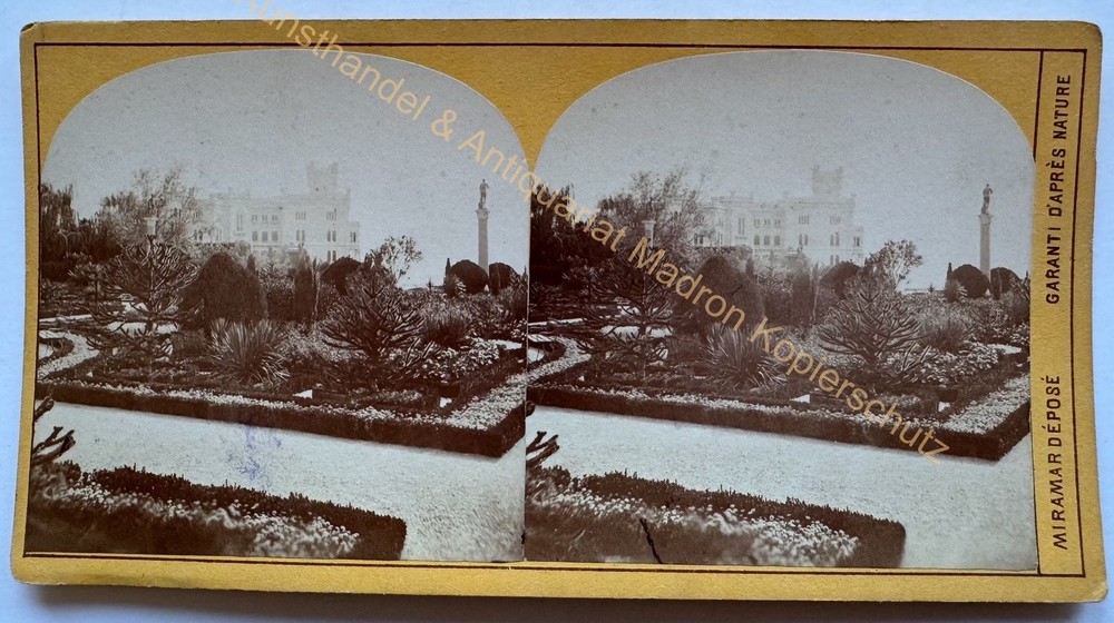 orig. Stereo photo photograph around 1870 Trieste Trieste Castle Miramare Wulz
