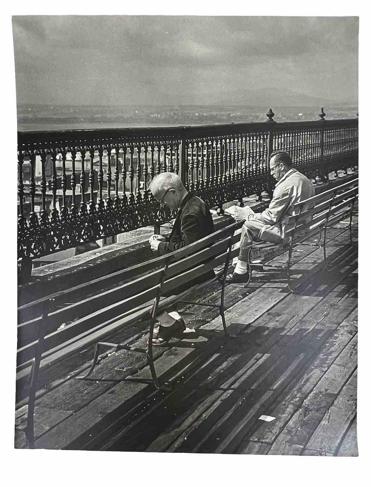 Vintage Large Black And White Photograph Photography Print People On A Boardwalk