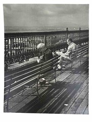 Vintage Large Black And White Photograph Photography Print People On A Boardwalk
