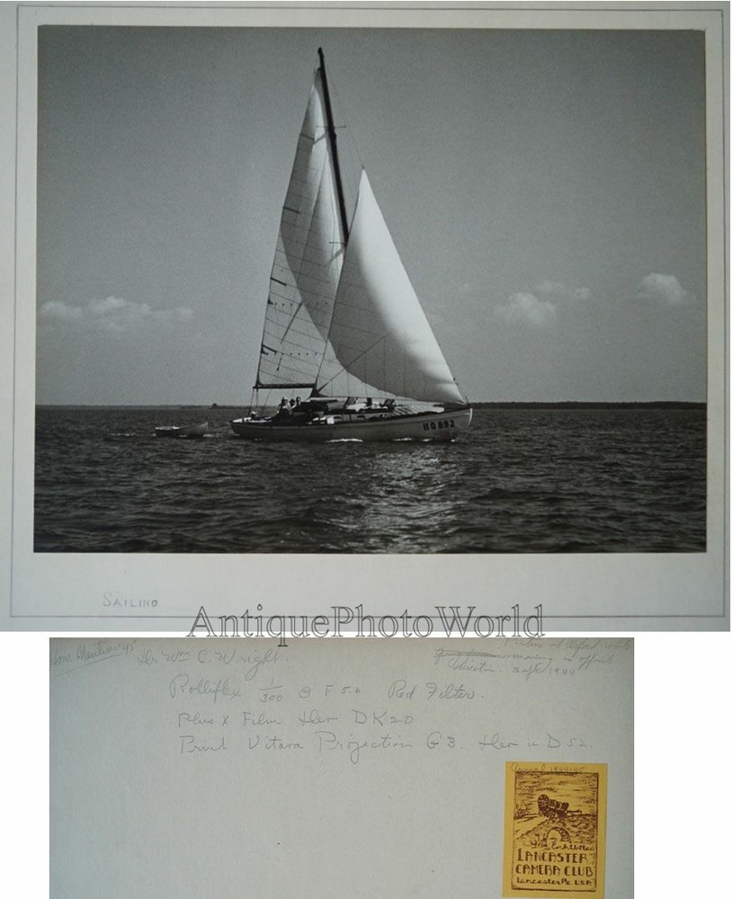 Beautiful sail yacht and boat antique art photo by William Wright
