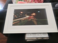 Orig. AP dramatic art photo of nighttime highway, signed/framed