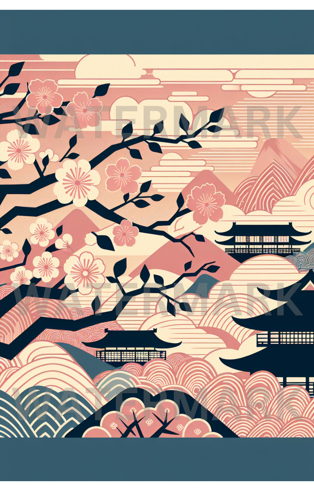 Digital Photo Image Asia Cherry Blossom Art Deco Pink Art Wallpaper Desktop