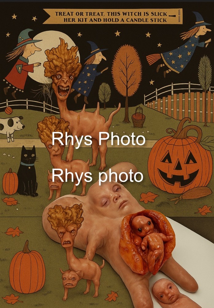Halloween Horror Art Print – Creepy Witches, Pumpkins & Dark Fantasy Scene”