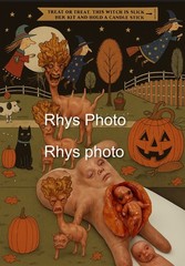 Halloween Horror Art Print – Creepy Witches, Pumpkins & Dark Fantasy Scene”