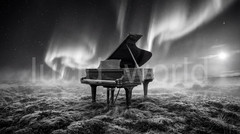 Grand Piano Aurora Digital Download Black & White Art Mystic Night Landscape PNG