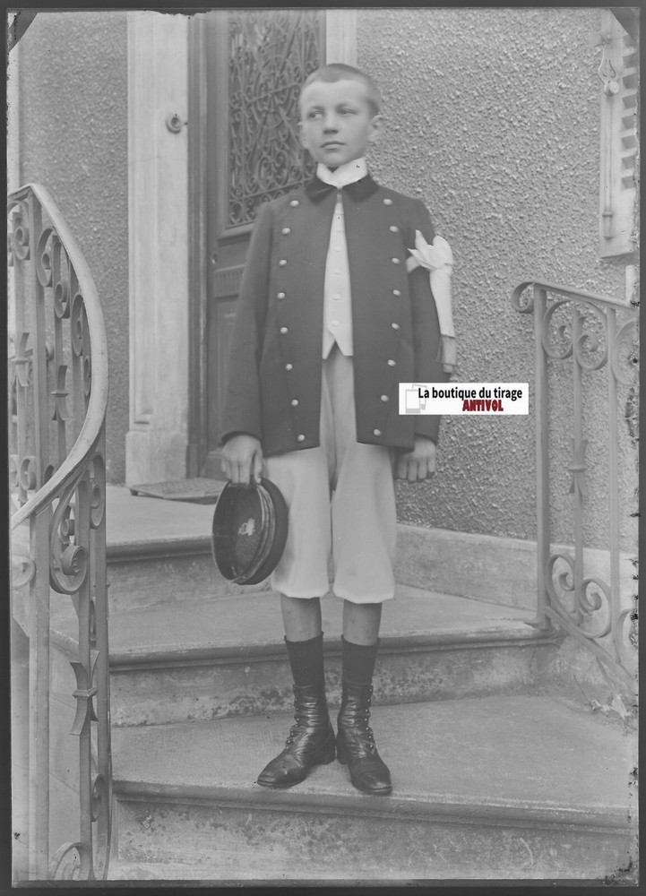 Young Boy, France, Vintage Glass Photo Plate, Black & White Negative 13X18 Cm