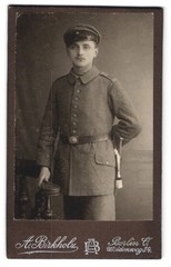 Photograph A. Birkholz, Berlin, Prussian Soldier in Field Grey Uniform Rgt. 165