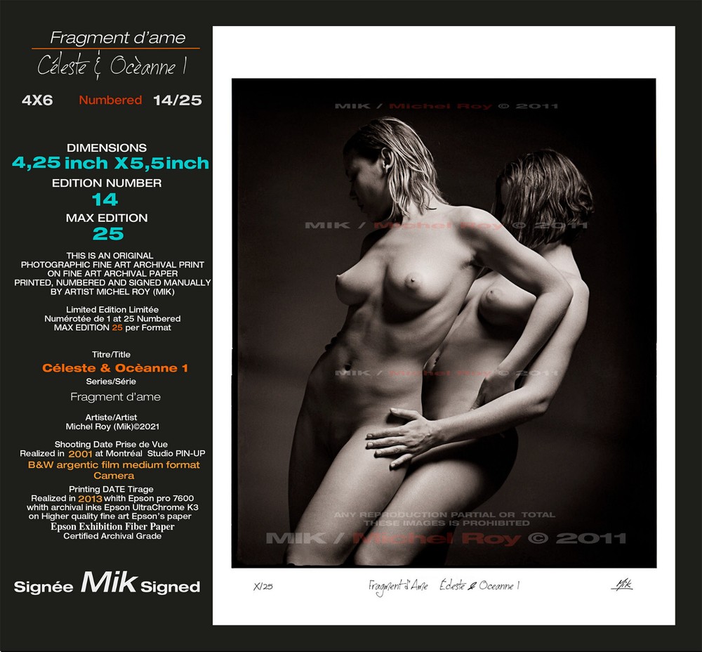 Fine Art Nude Photo «Céleste&Ocèanne#1» 4×6 Sign Mik & Num 14/25 Duo Girl Model