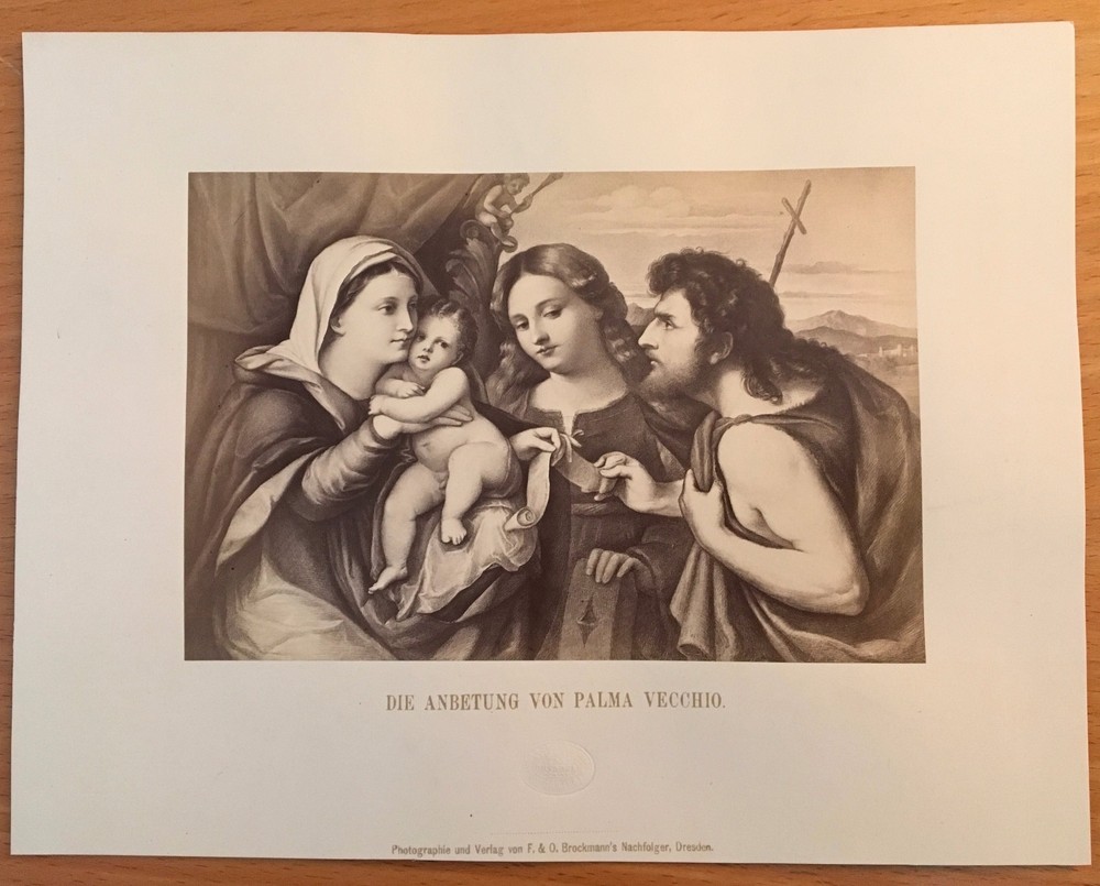 1870 PHOTOGRAPH RENAISSANCE ART Palma Vecchio THE ADORATION Dresden Art Gallery