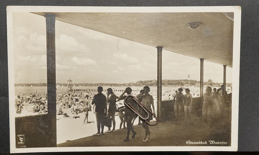 Photo portrait field postcard Strandbad Wannsee Berlin child everyday scene tower picture