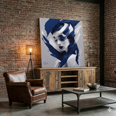 Woman Portrait Blue & White Paint – Digital Image Picture Artwork – Photo Print