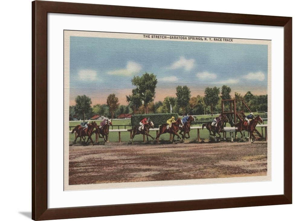 ART.COM Wall Art Print Saratoga Springs, NY – Horse Race Track Scene on Brown…