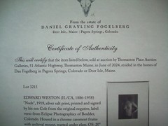 Edward Cole Weston 1918 Photograph Print Owned by Artist Dan Fogelberg W/ COA