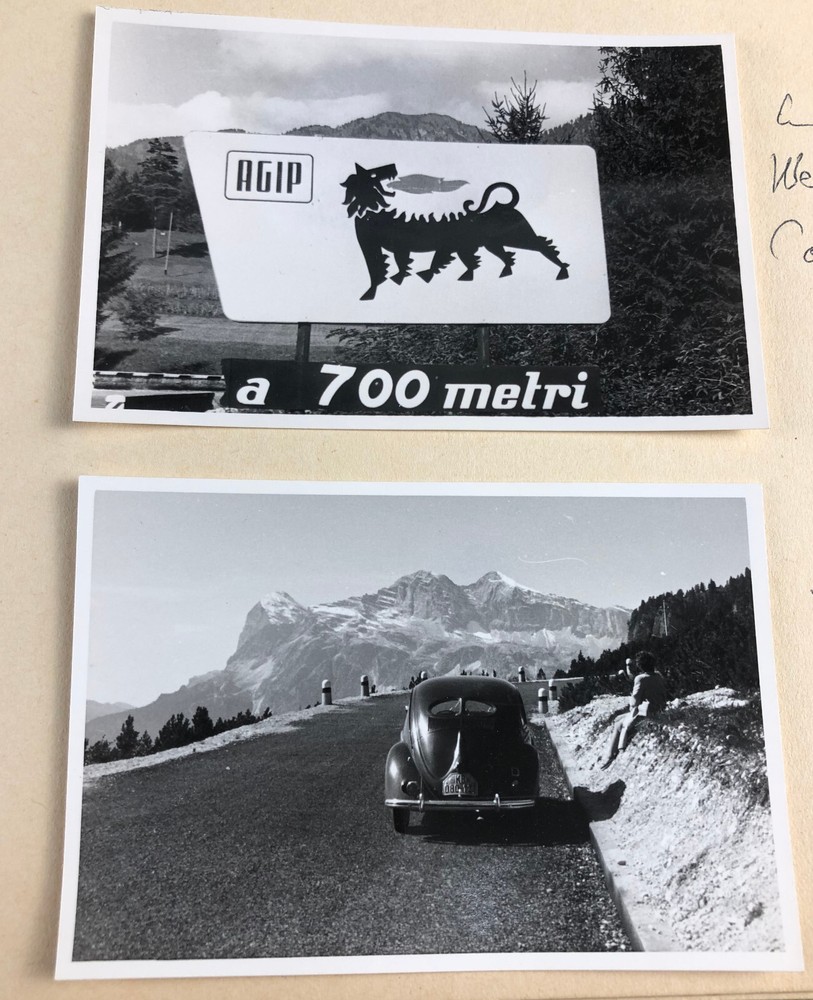 2x orig. Photos – VW Beetle Beetle in Winter 1954 + AGIP – Cortina d’Ampezzo
