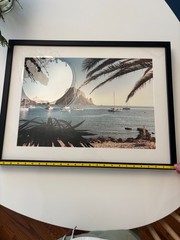 framed photography – beach / sailboats on coast – helm & oar – Es Verda