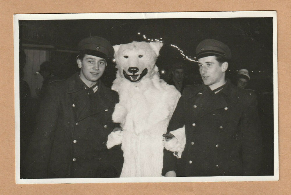 Photo Polar Bear with NVA Soldiers 1958 at Christmas Market Original Photo Approx 13.5×9