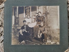 Antique 1800s Brother w/ Shotgun Rifle Photograph Family Portrait B&W Sepia